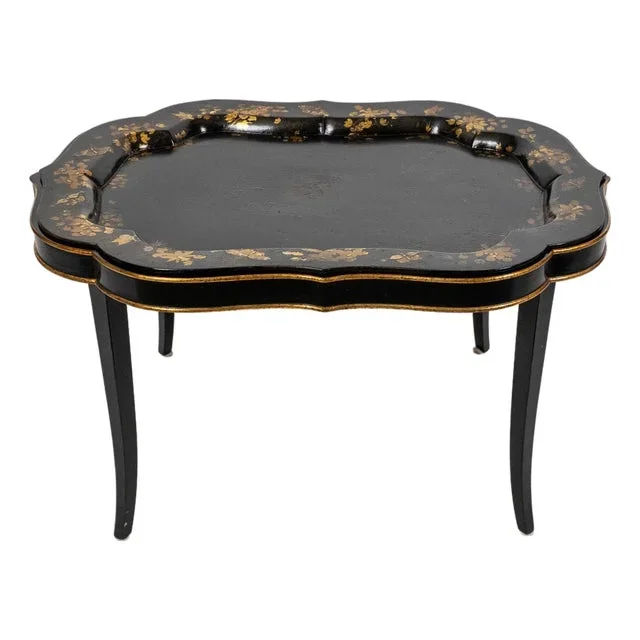 Regency Style English Tray Table With Gilt Papier-Mâché Top