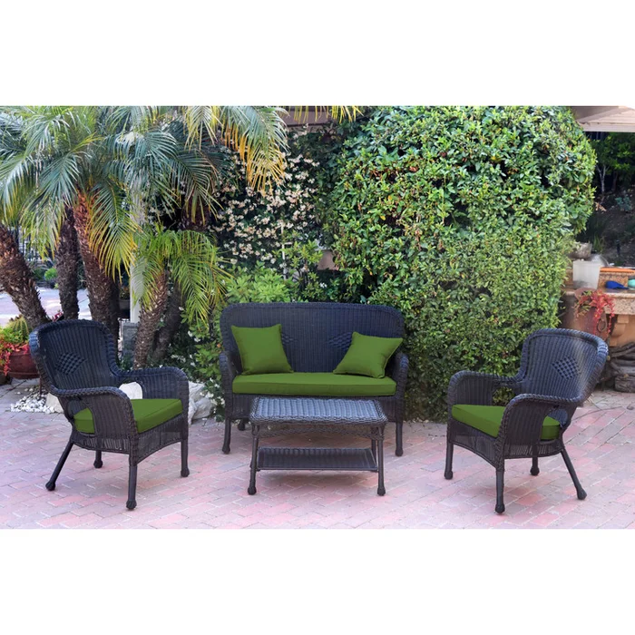 Resin Wicker Outdoor Conversation Set with Steel Frame & Cushions