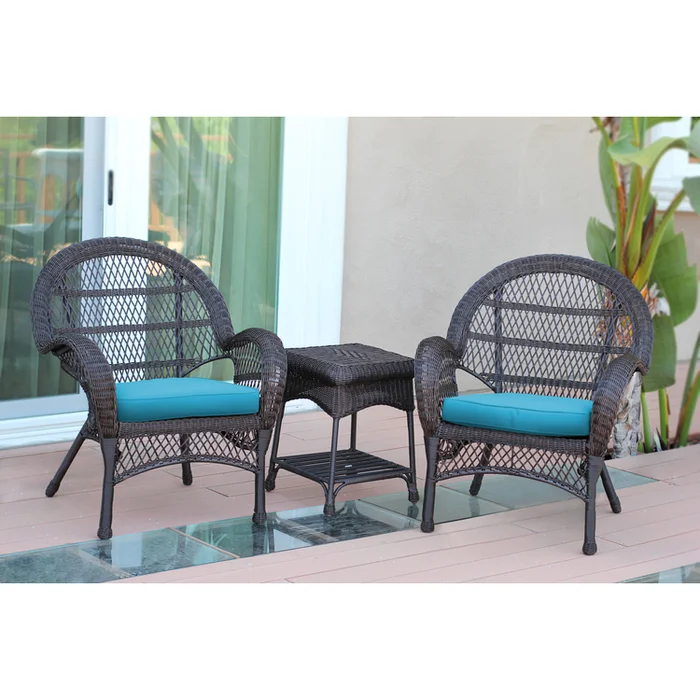 Resin Wicker Patio Chair Set with Sky Blue Cushions 17 End Table Included