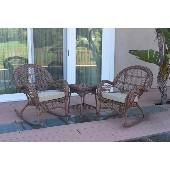 Resin Wicker Rocker Chair Set with End Table and Cushions – 2 Piece Rocking Furniture