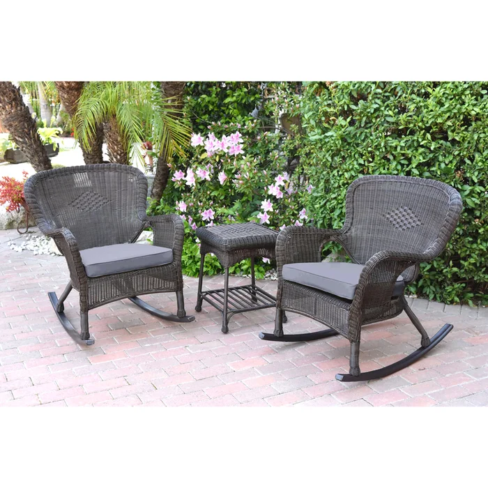 Resin Wicker Rocker Chair Set with Steel Frame and Cushion