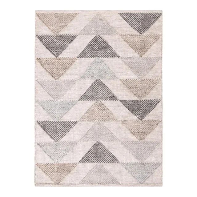 Rug & Kilim’s Scandinavian Style Geometric Cream & Gray Wool Kilim Outdoor Rug – 10’x14′
