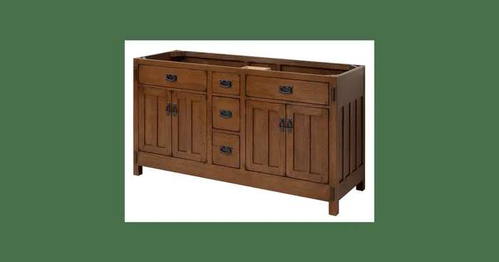 Sagehill Designs American Craftsman 60″ Double Freestanding Oak Vanity Cabinet Only – Less Vanity Top