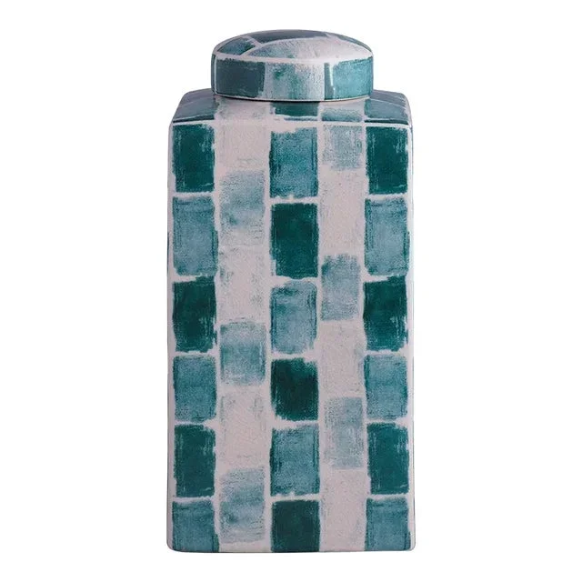Scalamandre Maison by Port 68 Celadon Tile Square Tea Caddy, Large