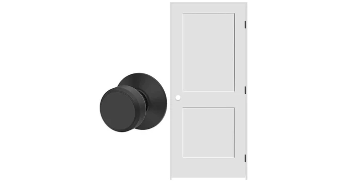 Schlage 28″ W x 80″ H Double Panel Right Handed Interior Prehung Door with 6-9/16″ Door Jamb and Bowery Passage Door Knob Set