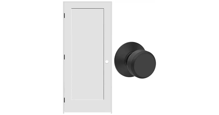 Schlage 28″ W x 80″ H Single Panel Left Handed Interior Prehung Door with 4-9/16″ Door Jamb and Bowery Passage Door Knob Set