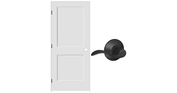Schlage 30″ W x 80″ H Double Panel Left Handed Interior Prehung Door with 4-9/16″ Door Jamb and Accent Passage Door lever Set