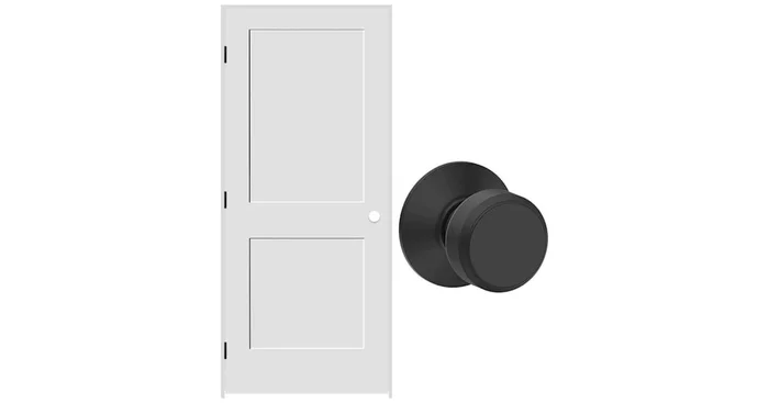 Schlage 30″ W x 80″ H Double Panel Left Handed Interior Prehung Door with 6-9/16″ Door Jamb and Bowery Passage Door Knob Set