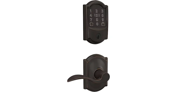 Schlage Encode Plus Camelot Electronic Keyless Entry Deadbolt Combo Pack with Accent Interior Lever and Decorative Camelot Trim