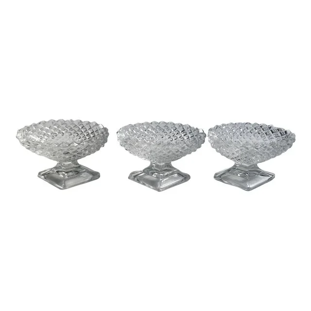 Set of 3 Westmoreland Diamond Hobnail Pedestal Salt Cellars, Circa 1930s