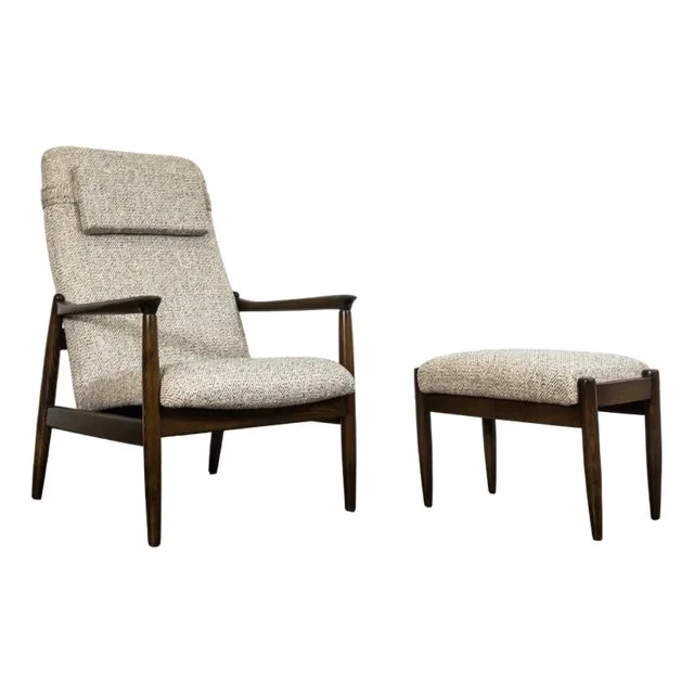 Set of Mid-Century High Back Armchair with Ottoman by Edmund Homa, 1960s