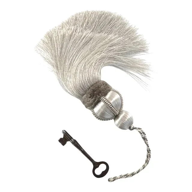 Single Silver Key Tassel W Velvet Ruche – Tassel Height 5.75″