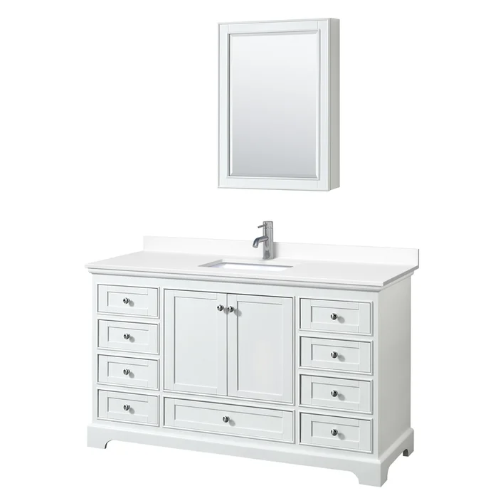 Single White Bathroom Vanity 60 Inch Countertop Sink