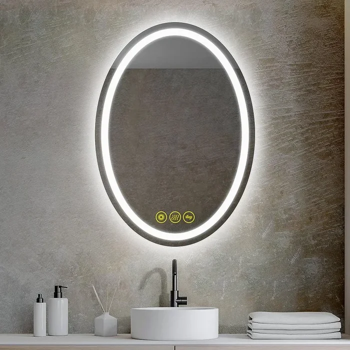 SmartReflex Oval LED Mirror Backlit 3000K-6400K Frameless Anti-Fog Dimmable Bathroom/Vanity Mirror