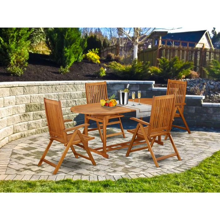 Solid Acacia Wooden Patio Dining Set with Faux Leather Seats & Storage
