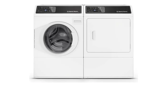 Speed Queen 27 Inch Wide 3.5 Cu. Ft. Front Load Washer and 27 Inch Wide 7 Cu. Ft. Gas Dryer Laundry Pair with Pet Plus Cycles