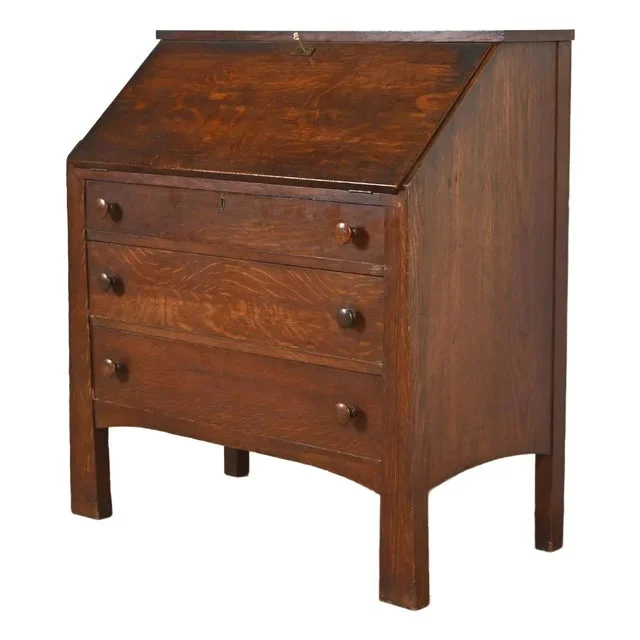 Stickley Brothers Style Antique Mission Oak Arts & Crafts Drop Front Secretary Desk, Circa 1900