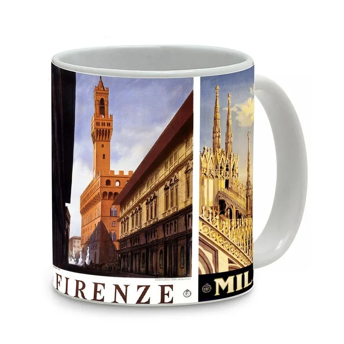 SUBLIMART: Bella Italia – Mug featuring Italian vintage posters (Firenze-Milano-Napoli)