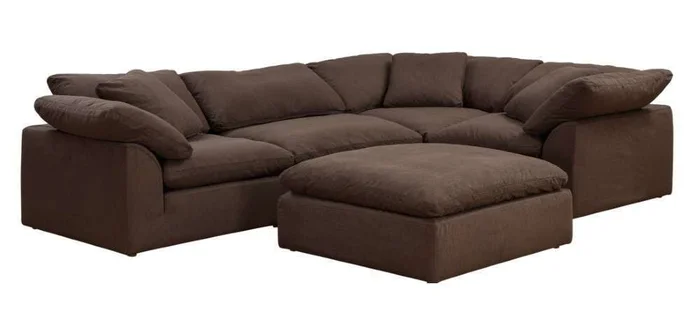 Sunset Trading – Contemporary Puff Collection Slipcover Only for 5PC 132in L-Shaped Sectional Sofa Brown – SU-1458SC-88-3C-1A-1O