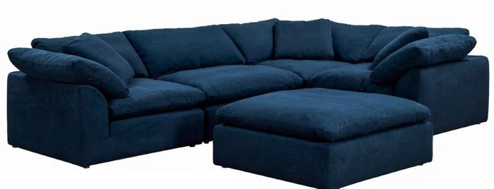 Sunset Trading – Contemporary Puff Collection Slipcover Only for 5PC 132in L-Shaped Sectional Sofa Navy Blue – SU-1458SC-49-3C-1A-1O