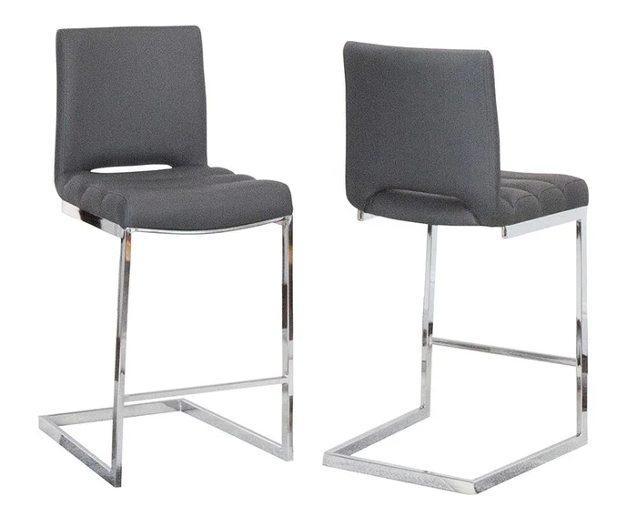 Sunset Trading – Delta 24in Upholstered Barstools (Set of 2) – Dark Gray/Silver Chrome Legs – CR-G5115-26-2