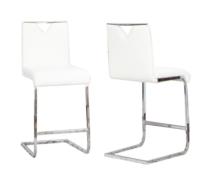 Sunset Trading – Doral 24in Faux Leather Upholstered Barstools (Set of 2) – White/ Silver Chrome Legs – CR-ND103-25-2