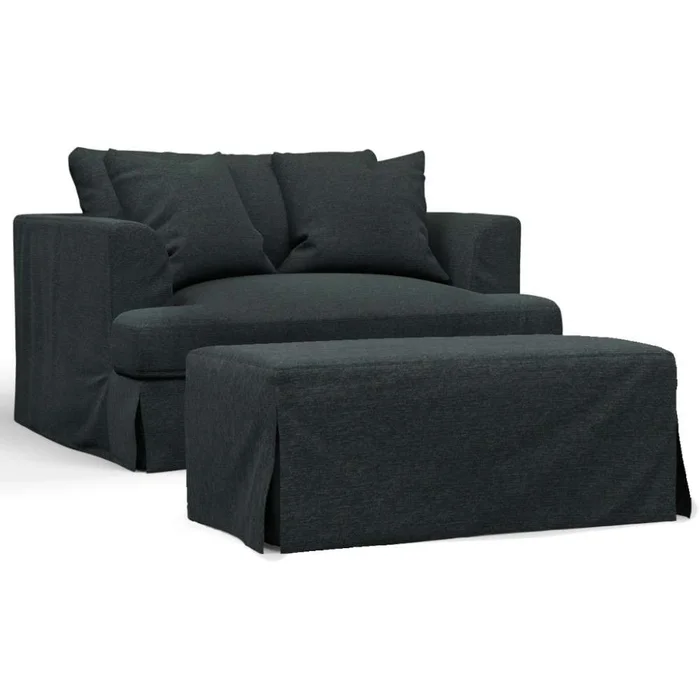Sunset Trading – Newport Slipcover Only for 52in Wide Chair and A Half with Ottoman 2 Throw Pillow Covers Dark Gray – SY-130015SC-30-391098