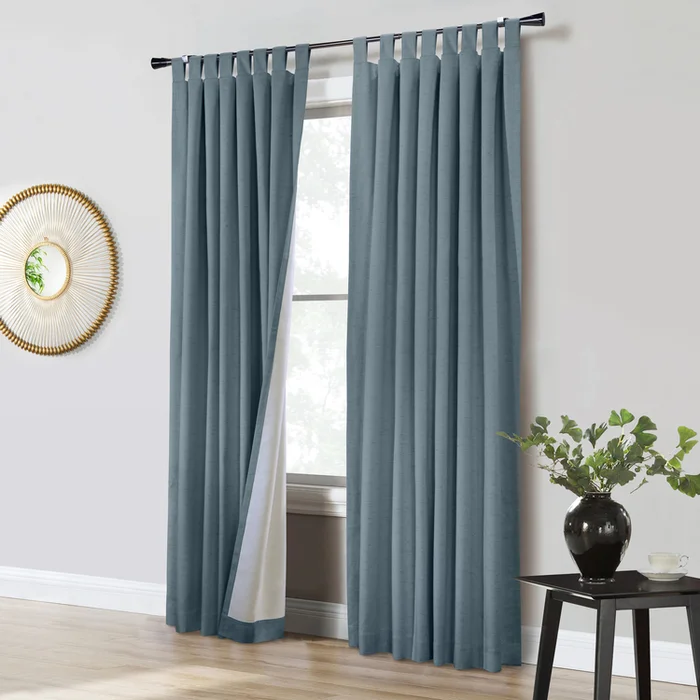 Thermaplus Ventura Tab Top Curtain Panel Pair Window Dressing each 78 x 84 in Blue