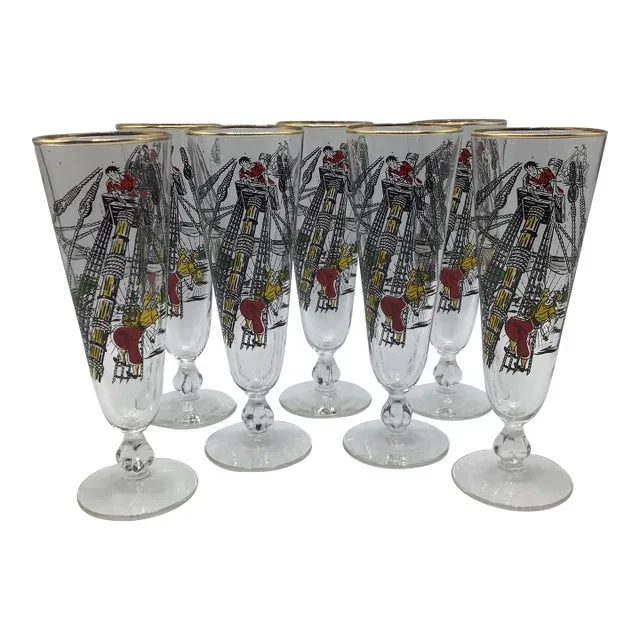 Treasure Island Pirate Ship Pilsner Glasses Made by Libbey – Set of 7