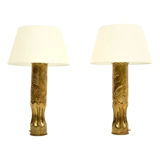 Trench Art Shell Case Lamps, 1915, Set of 2