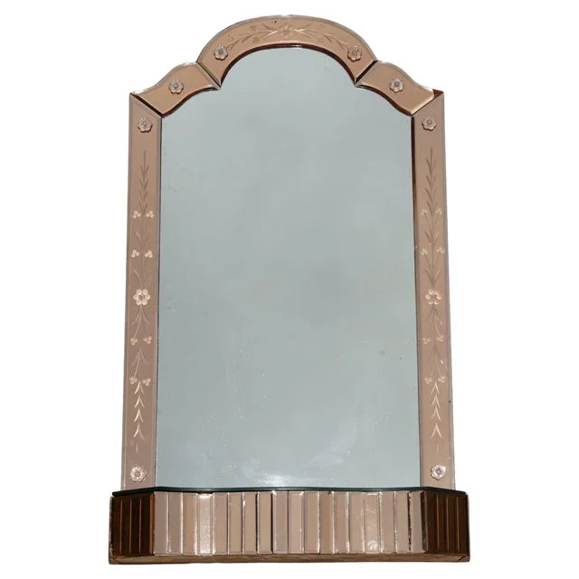 Vintage Art Deco Venetian Vanity Mirror in Peach Glass, 1920