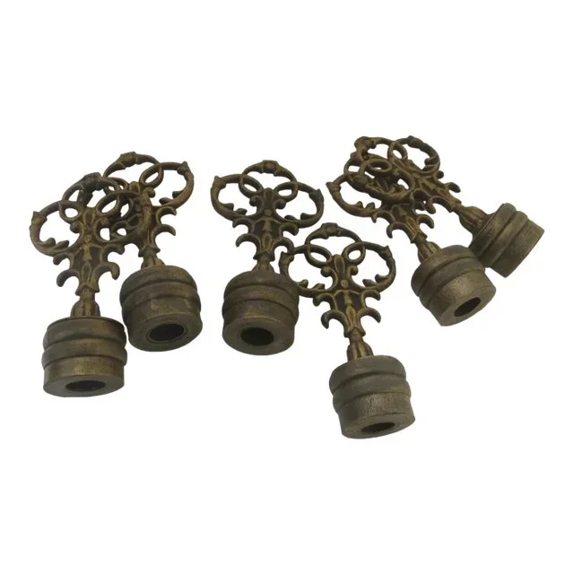 Vintage Bronze Medieval Cast Metal Finials Curtain Drapery Decoration – Set of 6