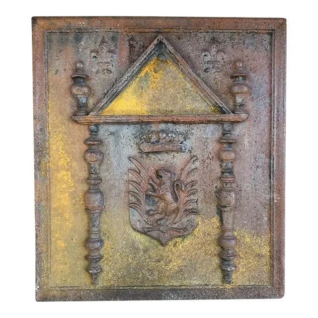 Vintage French Louis XIV Style Cast Iron Fireplace Fireback