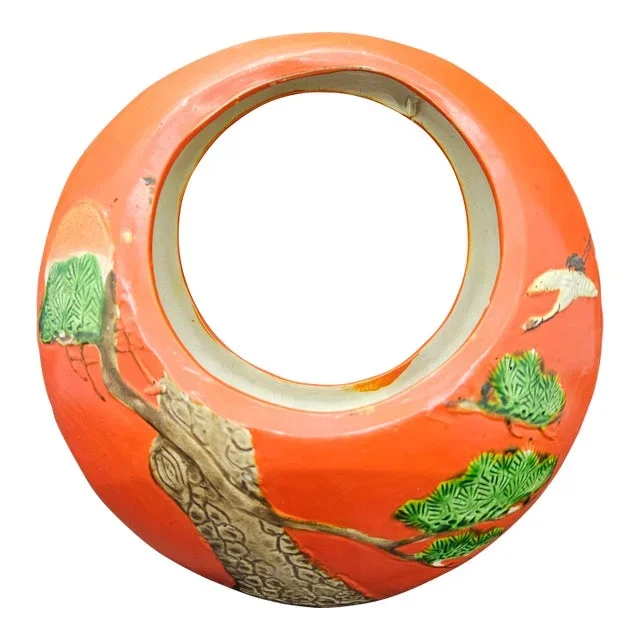 Vintage Japanese Banko Wall Pocket Hanging Vase Bird