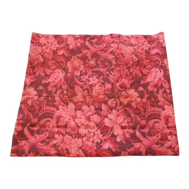 Vintage Pink and Red French Floral Linen Fabric Panel #2
