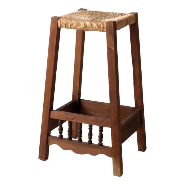 Vintage Rustic Rush Seat Stool