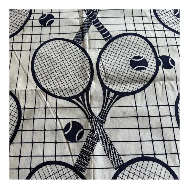Vintage Schumacher “Tennis Anyone?” Fabric in Navy and Ivory- 3 Yards