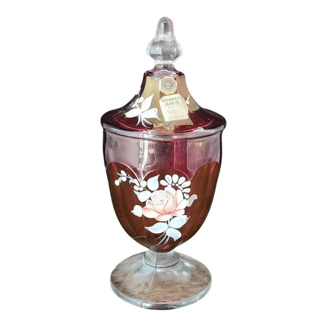 Vintage Westmoreland Glass Company Ruby Red Flash Lidded Urn Shaped Candy Jar ~ 1970s