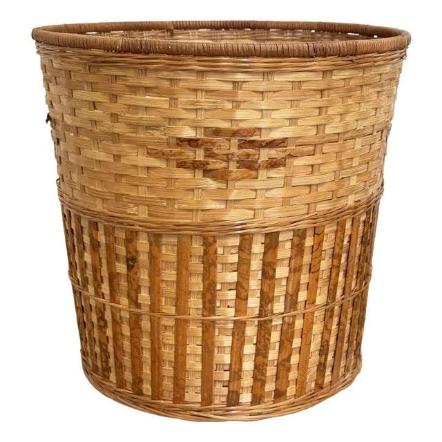 Vintage Woven Split Reed Waste Basket